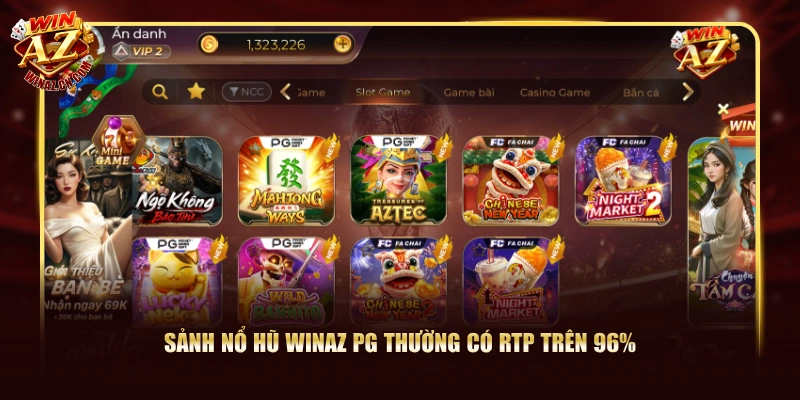 Sảnh nổ hũ Winaz PG thường có RTP trên 96%